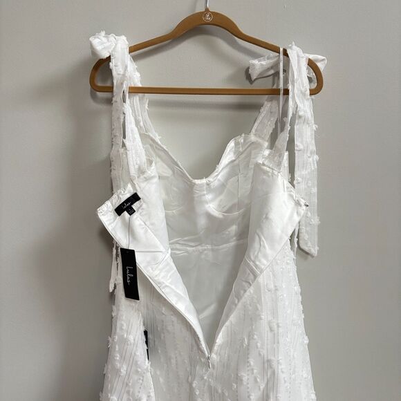 Lulus Glamorous Element White Lurex Tie-Strap Bustier Midi Dress Large Bride NWT - Picture 8 of 13